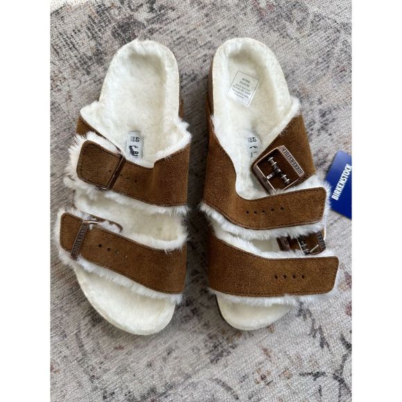 New Birckenstock Arizona Shearling Suede Leather womens sz euro 38 - Narrow - Picture 7 of 9